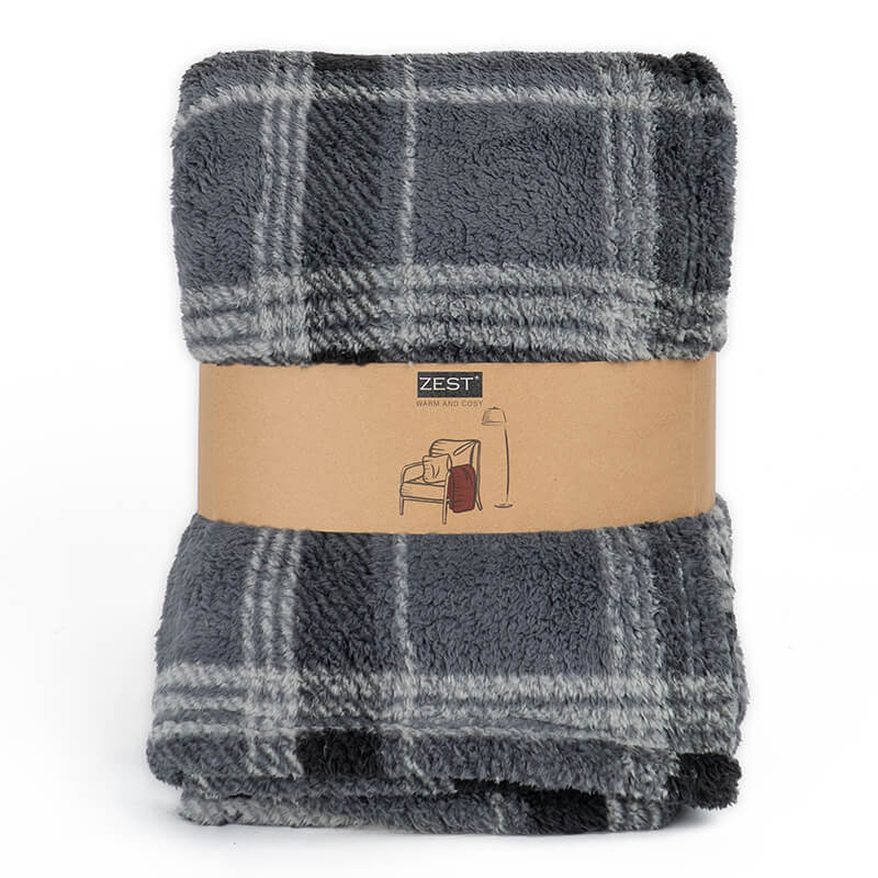 Plaid XL Sherpa Recycled Ruit Grijs - 150x200cm Plaid XL Sherpa Recycled Ruit Grijs