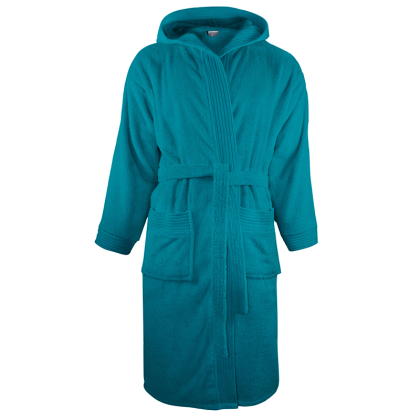 Badjas met capuchon badstof katoen turquoise