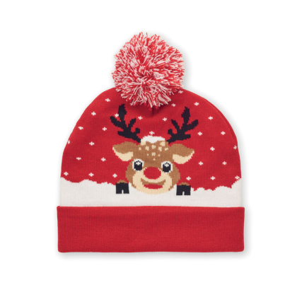 Gebreide kerstmuts rood Gebreide kerstmuts met omslag en pom pom in zacht rekbaar acryl cx1529 05