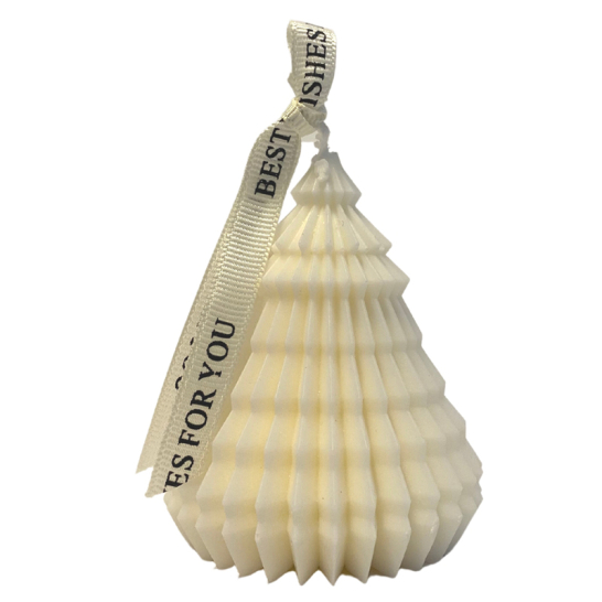 Kerstboom kaars met lint creme