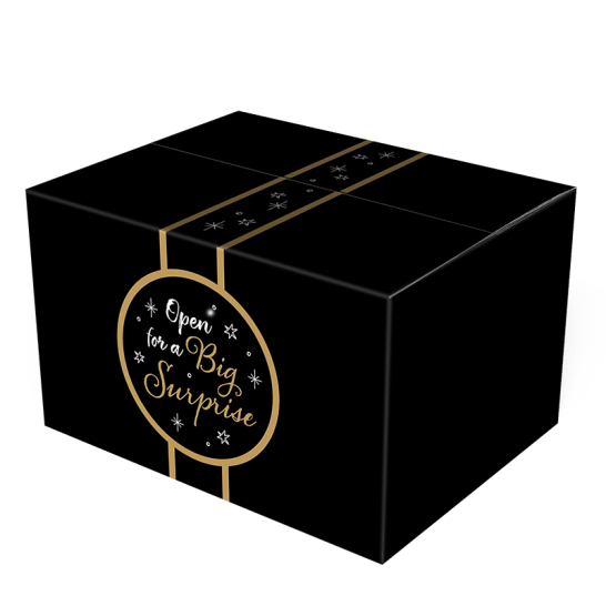 Geschenkdoos Big Surprise zwart Kerstpakketdoos Big Suprise Black achterzijde