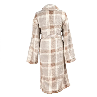 Badjas Sherpa Recycled Ruit Zand achterkant Badjas Sherpa Recycled Ruit Zand achterkant