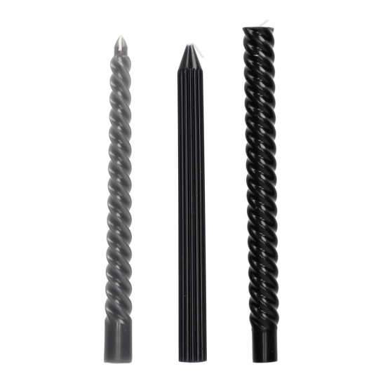 Swirl Dinerkaarsen Grijs-Zwart S/3 - JENS Living jens living swirl dinerkaarsen grijs zwart 3 25618