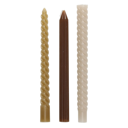 Swirl Dinerkaarsen Taupe S/3 - JENS Living jens living swirl dinerkaarsen taupe 3 25617